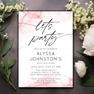 Modern Elegant Watercolor Let's Party Blush Pink Invitation