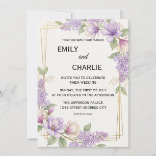 Modern & Elegant watercolor lilac magnolia wedding Invitation