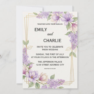 Modern & Elegant watercolor lilac magnolia wedding Invitation