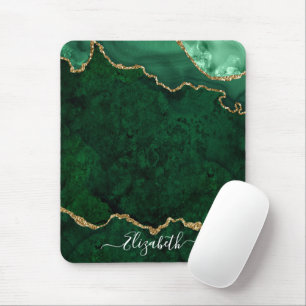 Modern Elegant Watercolor Marble Geode Green Gold Mouse Mat