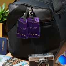 Modern Elegant Watercolor Marble Geode Purple Gold