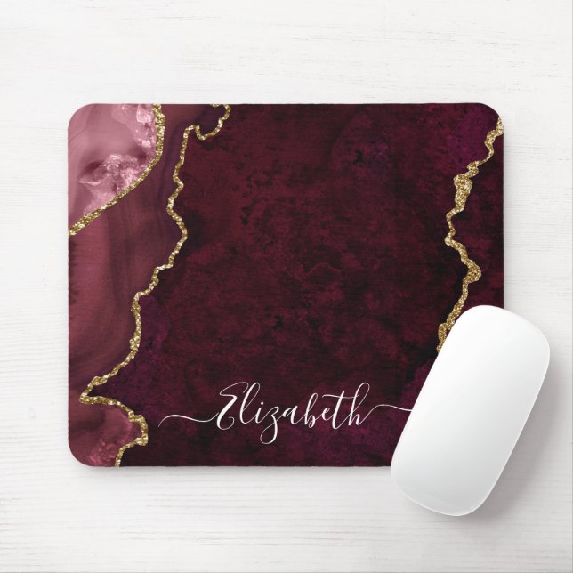 Modern Elegant Watercolor Marble Geode Rose Gold Mouse Mat (With Mouse)