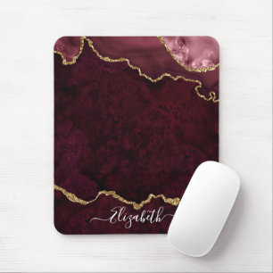 Modern Elegant Watercolor Marble Geode Rose Gold Mouse Mat
