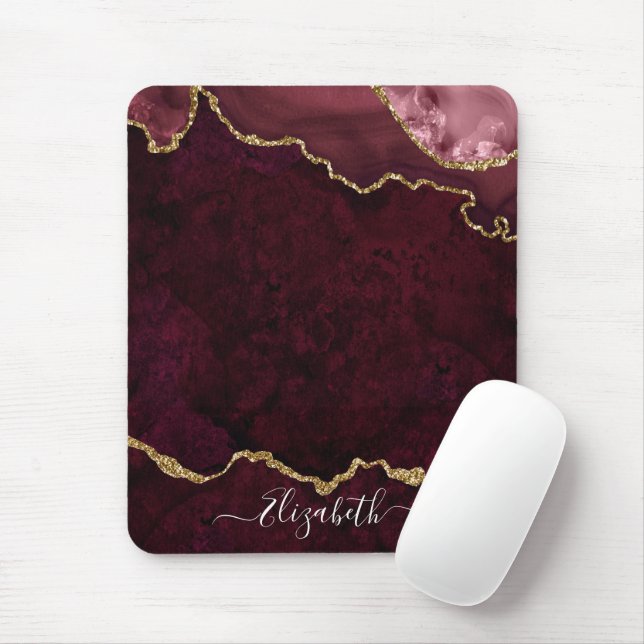 Modern Elegant Watercolor Marble Geode Rose Gold Mouse Mat (With Mouse)