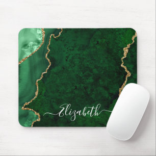 Modern Elegant Watercolor Marble Green Geode Gold Mouse Mat