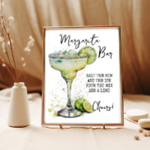 Modern Elegant Watercolor Margarita Bar Sign