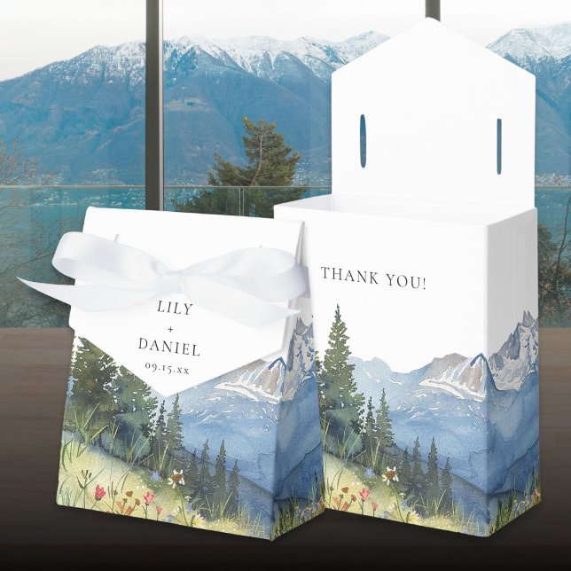 Modern Elegant Watercolor Mountain Wedding Favour Box (Modern Elegant Watercolor Mountain Wedding Favor Boxes)