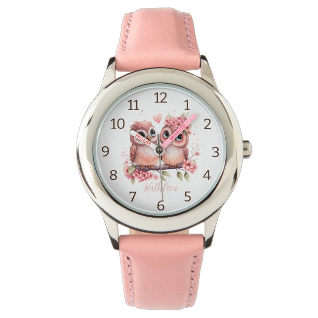 Modern elegant watercolor owl love personalised ci watch (Front)