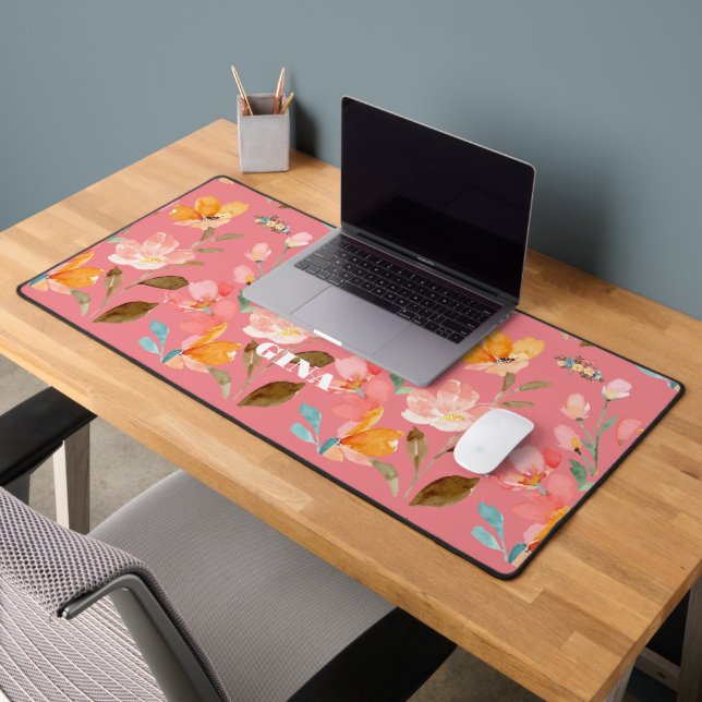  Modern Elegant Watercolor Pink  Desk Mat (Office 2)