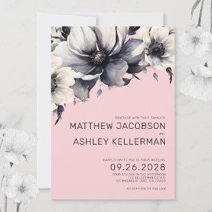 Modern Elegant Watercolor Pink Floral Wedding Invitation