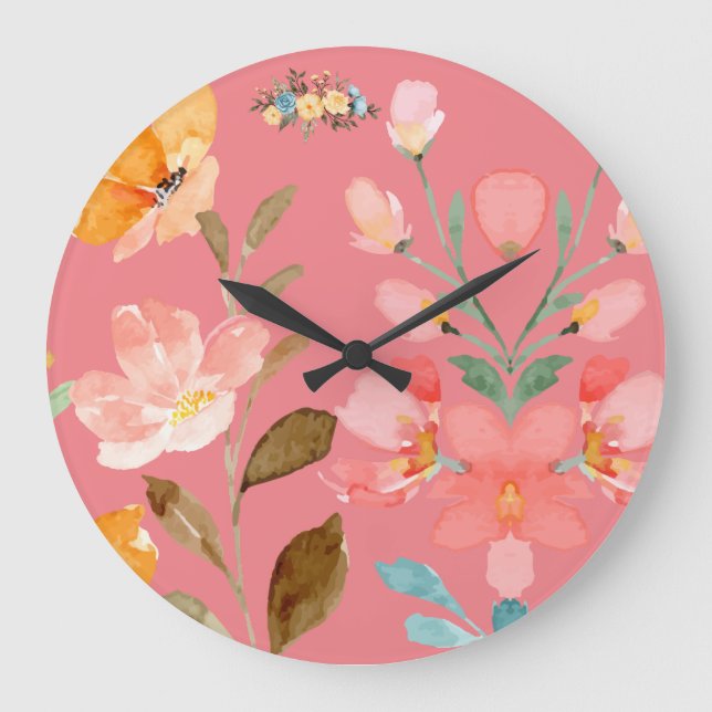  Modern Elegant Watercolor Pink  Large Clock (Front)