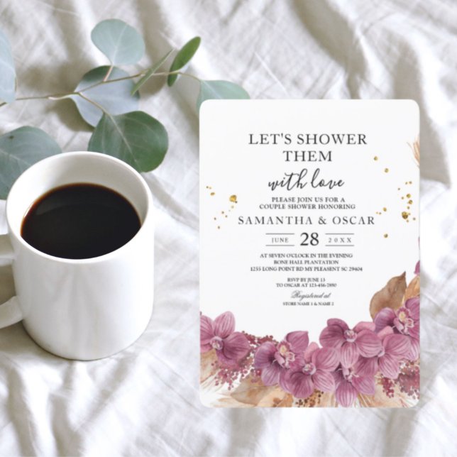 Modern Elegant Watercolor Pink Orchid & Pampas Invitation (Creator Uploaded)