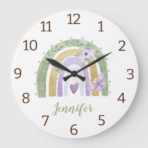 Modern elegant watercolor rainbow personalised cil large clock