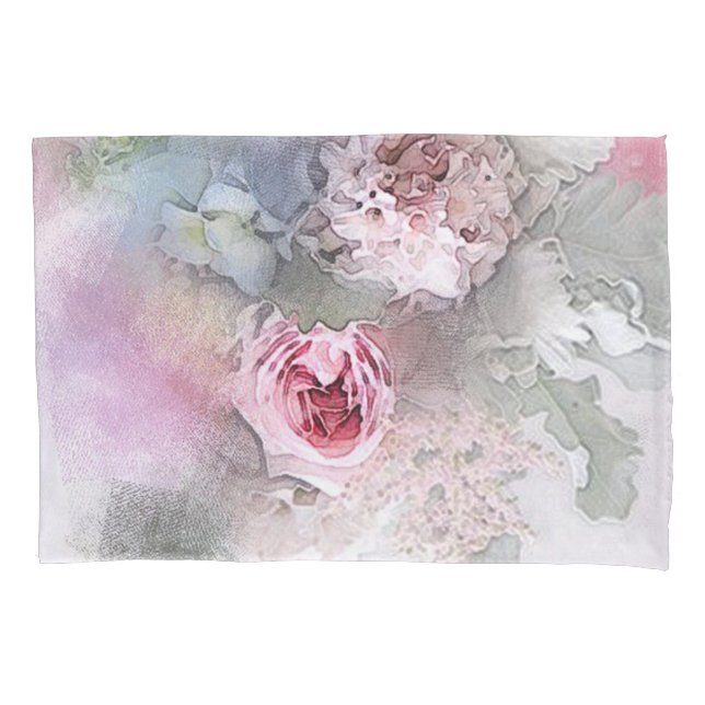 Modern Elegant Watercolor Roses Flowers Floral Pillowcase (Front)