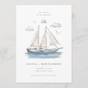 Modern Elegant Watercolor Sailing Yacht Wedding  I Invitation