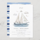 Modern Elegant Watercolor Sailing Yacht Wedding  Invitation (Front/Back)
