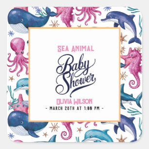 Modern elegant watercolor Sea animal baby shower2 Square Sticker