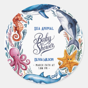 Modern elegant watercolor Sea animal baby shower3 Classic Round Sticker