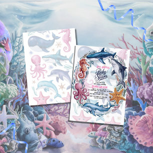 Modern elegant watercolor Sea animal baby shower4 Invitation