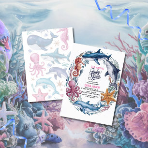Modern elegant  watercolor Sea animal baby shower5 Invitation