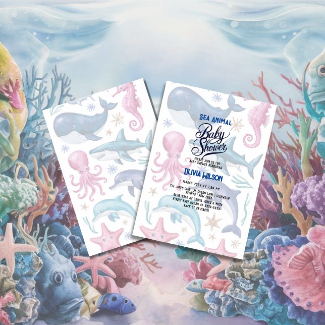 Modern elegant  watercolor Sea animal baby shower7 Invitation (Creator Uploaded)