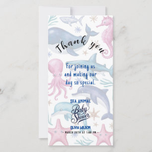 Modern elegant  watercolor Sea animal baby shower Thank You Card