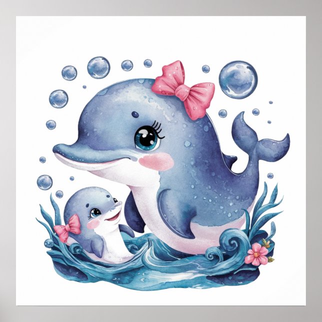 Modern elegant watercolor Sea animal dolphin Poster (Front)