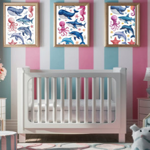 Modern elegant watercolor Sea animals 3 Poster