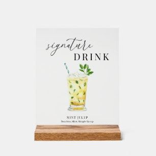 Modern Elegant Watercolor Signature Drink Acrylic Sign