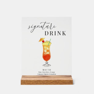 Modern Elegant Watercolor Signature Drink Acrylic Sign