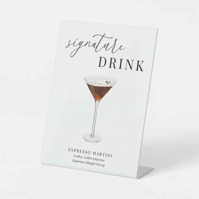 Modern Elegant Watercolor Signature Drink Pedestal Sign (Front)