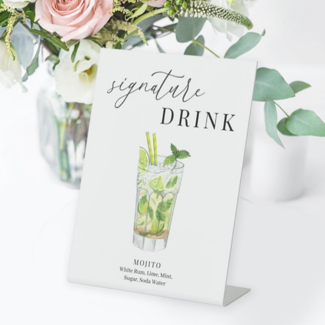 Modern Elegant Watercolor Signature Drink Pedestal Sign (Creator Uploaded)