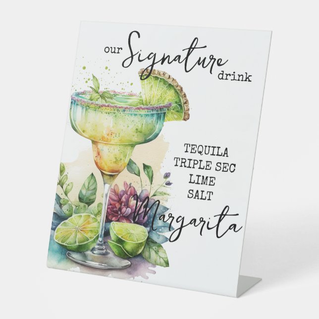 Modern Elegant Watercolor Signature Drink Sign (Front)