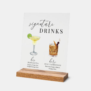 Modern Elegant Watercolor Signature Drinks Acrylic Sign