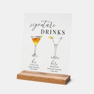 Modern Elegant Watercolor Signature Drinks Acrylic Sign