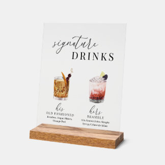 Modern Elegant Watercolor Signature Drinks Acrylic Sign