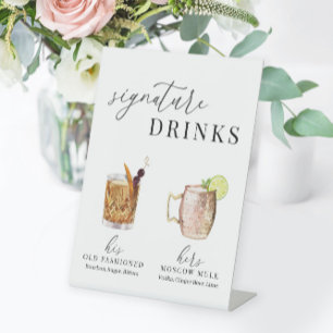 Modern Elegant Watercolor Signature Drinks Pedestal Sign