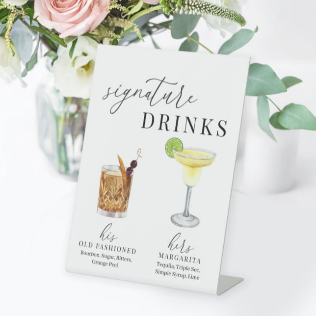 Modern Elegant Watercolor Signature Drinks Pedestal Sign (Creator Uploaded)