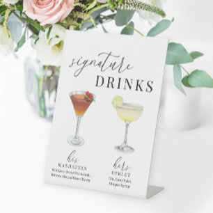 Modern Elegant Watercolor Signature Drinks Pedestal Sign