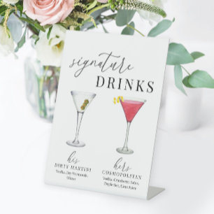 Modern Elegant Watercolor Signature Drinks Pedestal Sign