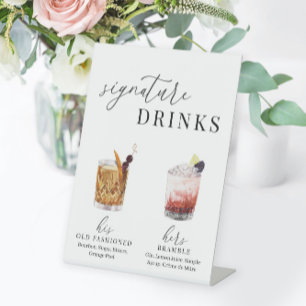 Modern Elegant Watercolor Signature Drinks Pedestal Sign