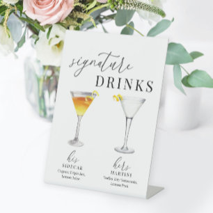 Modern Elegant Watercolor Signature Drinks Pedestal Sign