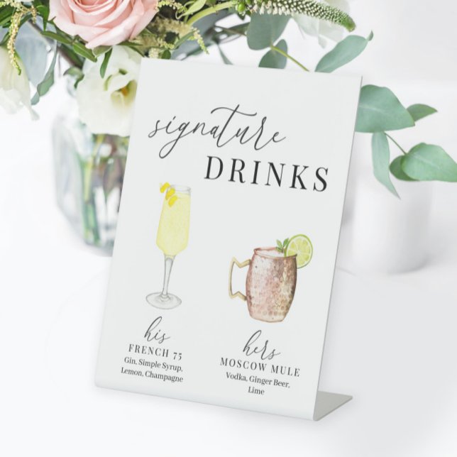 Modern Elegant Watercolor Signature Drinks Pedestal Sign (Creator Uploaded)