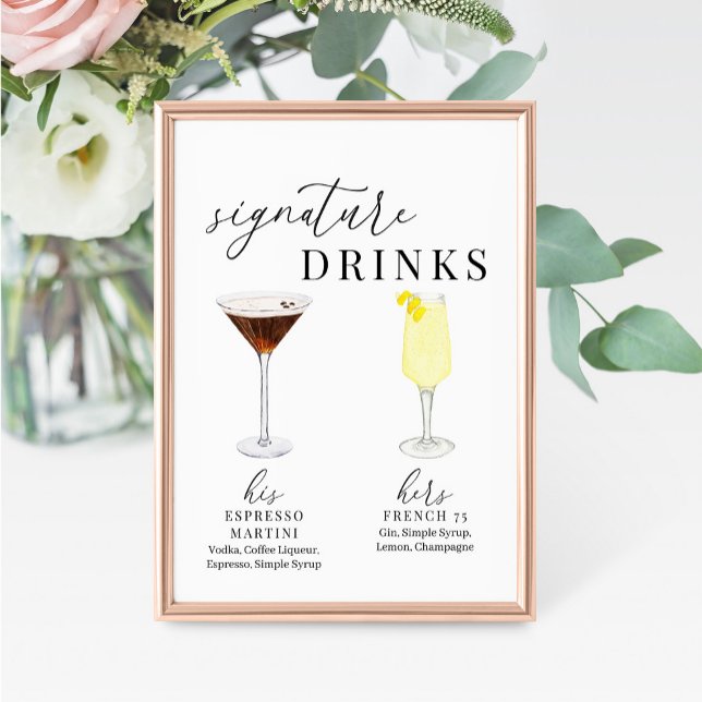 Modern Elegant Watercolor Signature Drinks Sign (Creator Uploaded)