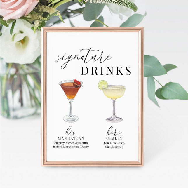 Modern Elegant Watercolor Signature Drinks Sign (Creator Uploaded)
