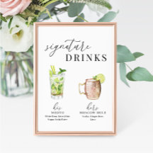 Modern Elegant Watercolor Signature Drinks Sign