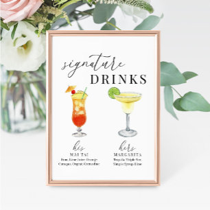 Modern Elegant Watercolor Signature Drinks Sign