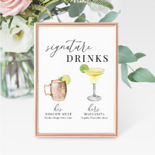 Modern Elegant Watercolor Signature Drinks Sign