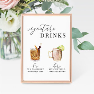 Modern Elegant Watercolor Signature Drinks Sign