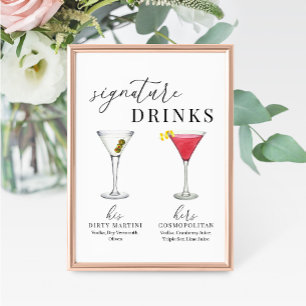 Modern Elegant Watercolor Signature Drinks Sign